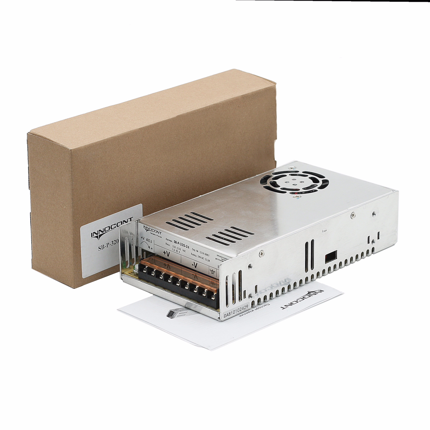 Источник питания INNOCONT. Вход: 220VAC, 3.5А, выход: 300W, 24VDC, 12.5A,-10 +50С, IP20, типы защиты: КЗ, перегрузка, перенапряжение SB-P-320-24