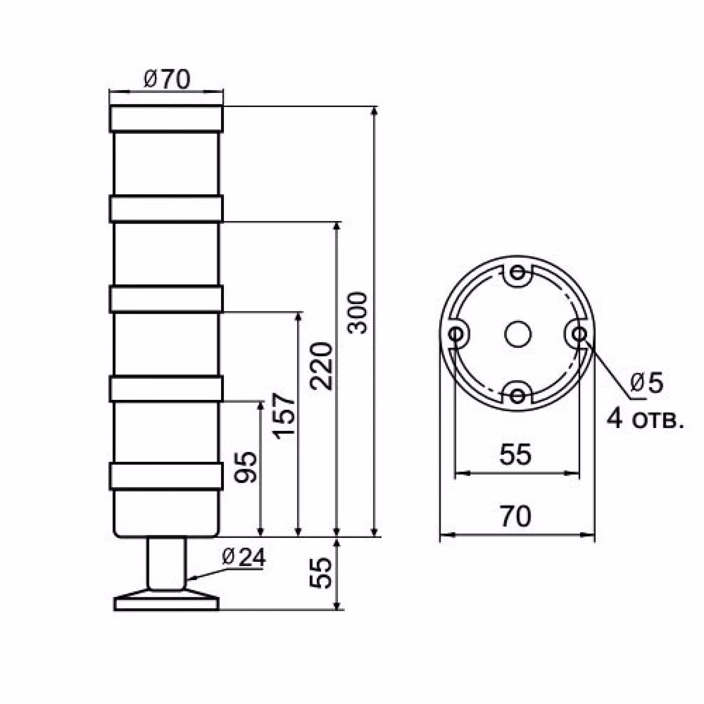 Светосигнальная колонна INNOCONT TL70-220-RYGW-55