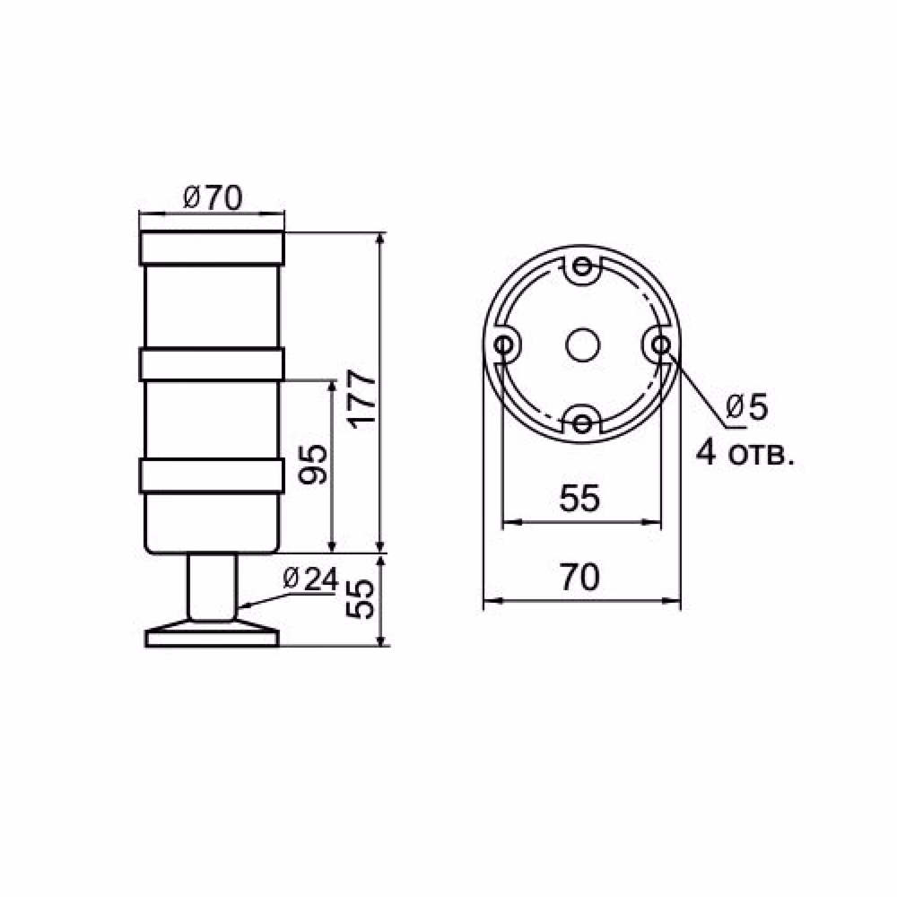 Светосигнальная колонна INNOCONT TL70-220-YG-55