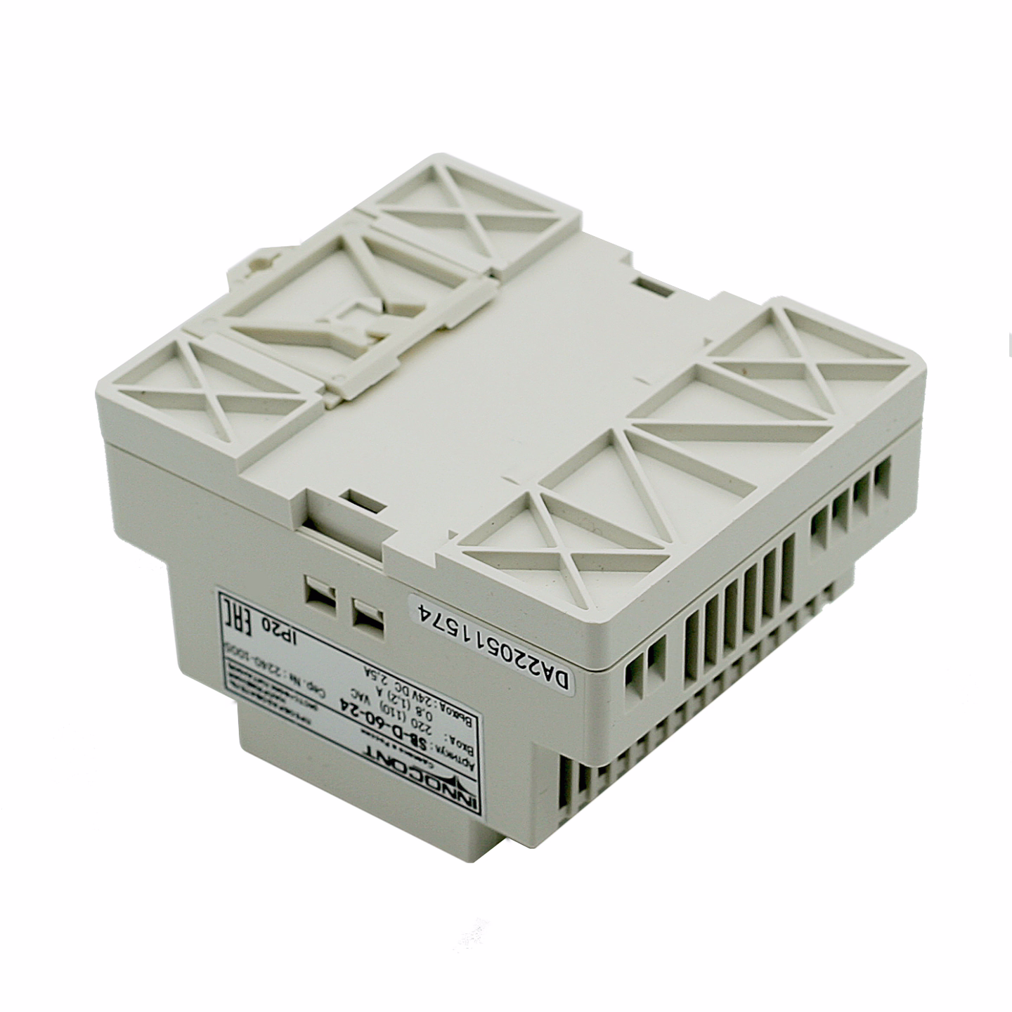 Источник питания INNOCONT. Вход: 220VAC, 0.8А, выход: 60W, 24VDC, 2.5A,-10 +50С, IP20, типы защиты: КЗ, перегрузка, перенапряжение SB-D-60-24