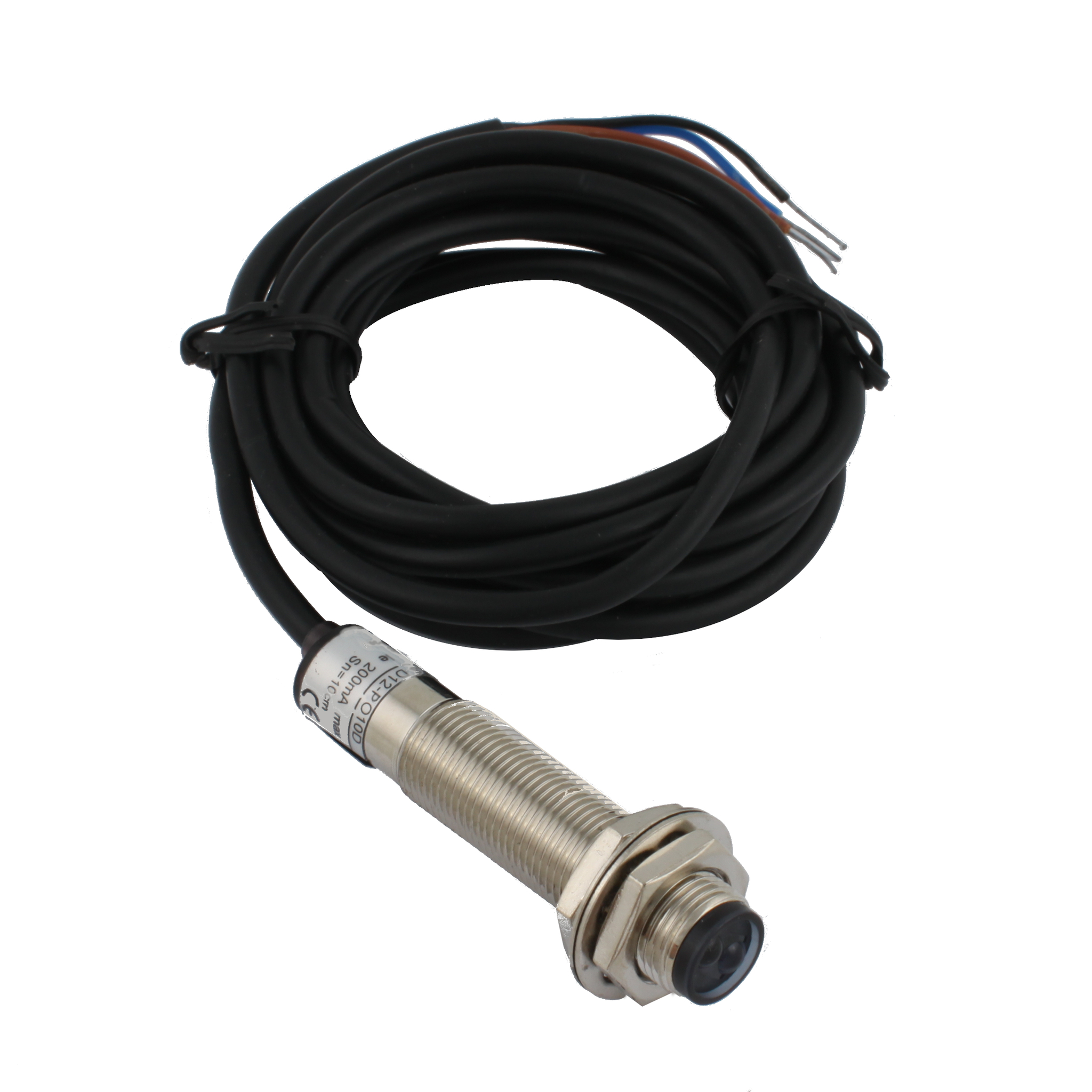 Фотодатчик диффузионный INNOCONT, М12x1, зона срабатывания до 10 см, -10 +60 С, 12…24 VDC, IP67, выход: PNP NO, макс. ток 200 мА, время реакции 3 мс, кабель 2 м PES-D12-PO10D