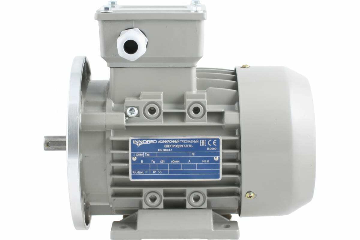 Электродвигатель трёхфазный асинхронный INNORED (1.5кВт 1400 об,мин) 200"24мм, на лапах, схема включения "звезда"/"треугольник" (380В/220В), IP55 RM90M-4 B35
