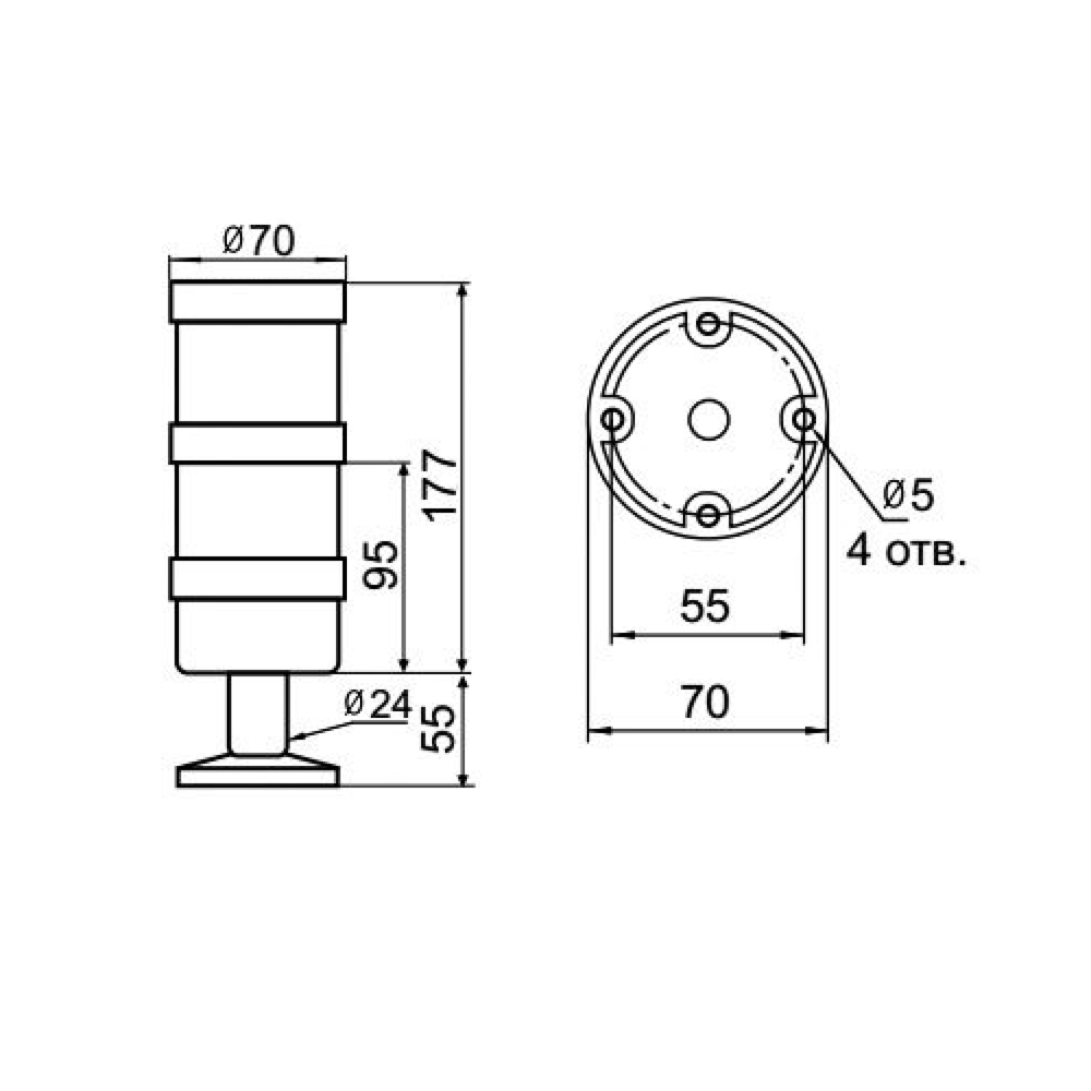Светосигнальная колонна INNOCONT TL70-220-YG-55