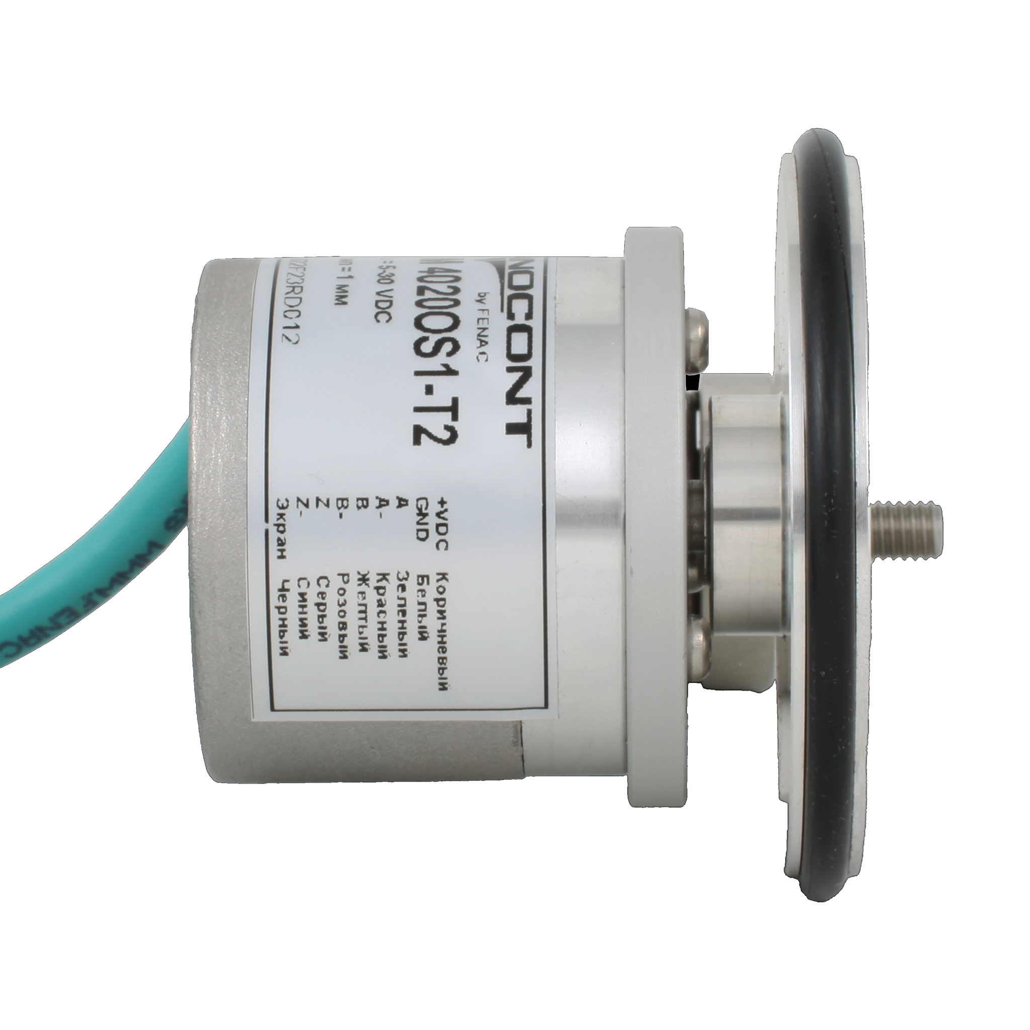 Инкрементальный энкодер INNOCONT D=40мм с мерным колесом L=200мм, контактная поверхность - резина, профиль гладкий, 1имп/0,5мм, 5…30VDC, выход HTL, IP64, -20…+85°C, тангенциальный кабель 2м