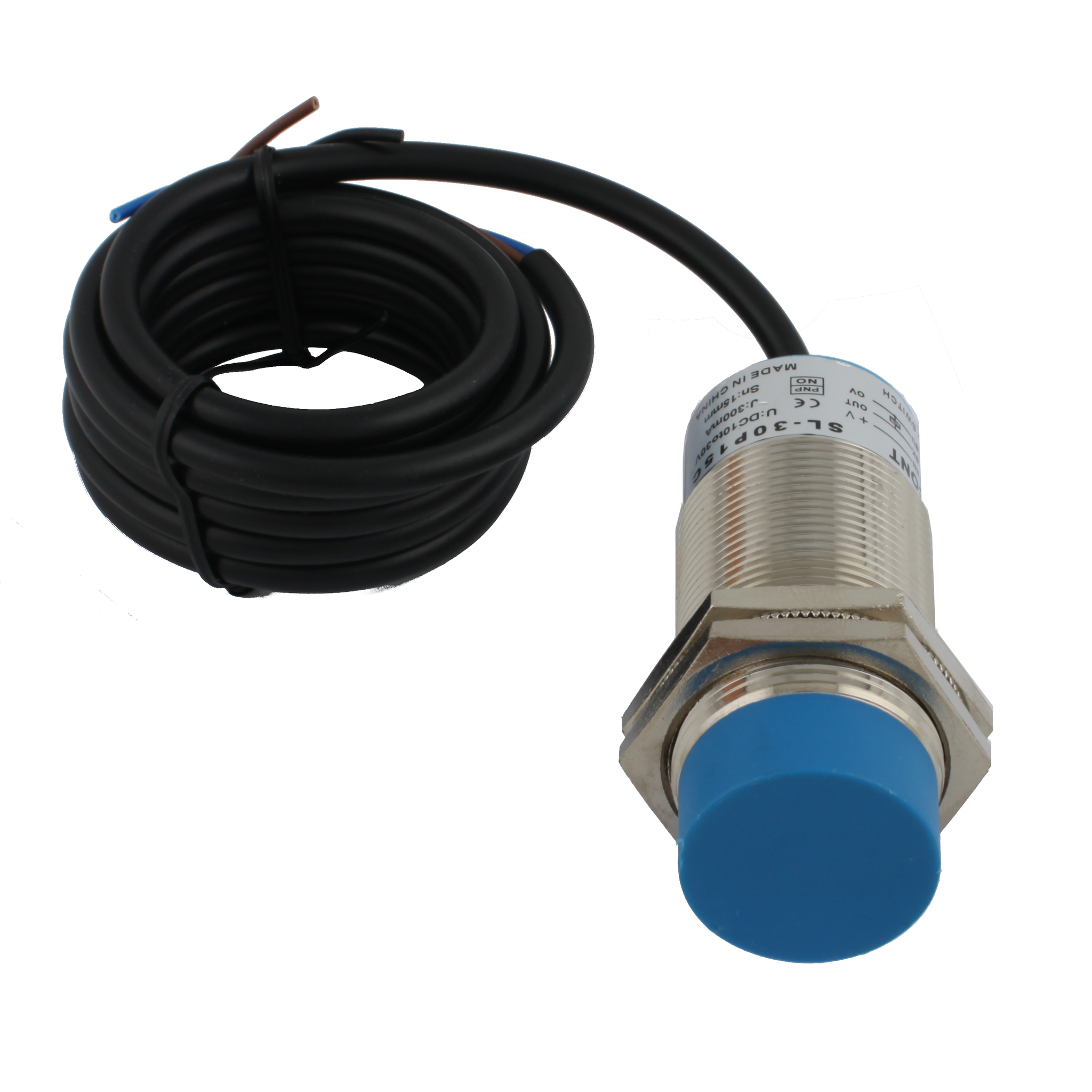 Индуктивный датчик INNOCONT, M30x1,5, L=78 мм, неэкранированный, зона срабатывания 15 мм, -25 +60 С, 12…24 VDC, IP65, выход: PNP NO, макс. ток 200 мА, кабель 2 м SL-30P15C