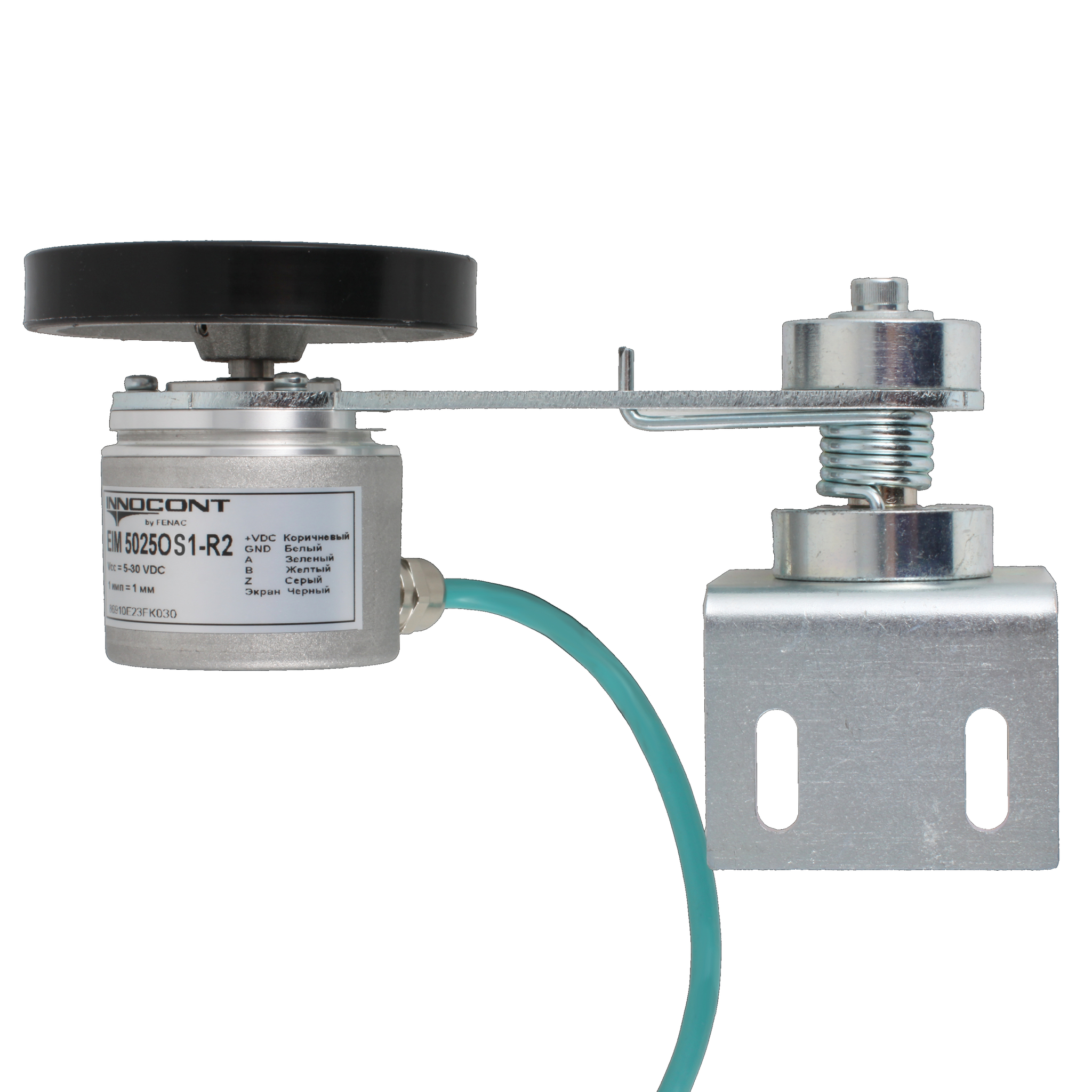 Инкрементальный энкодер INNOCONT D=50мм с мерным колесом L=250мм, онтактная поверхность - резина, профиль гладкий, 1имп/1мм, 5…30VDC, выход HTL, IP64, -20…+85°C, радиальный кабель 2м