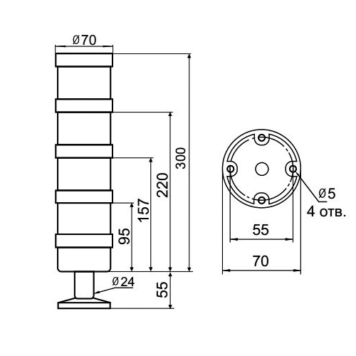 Светосигнальная колонна INNOCONT TL70-024-GGGR-55