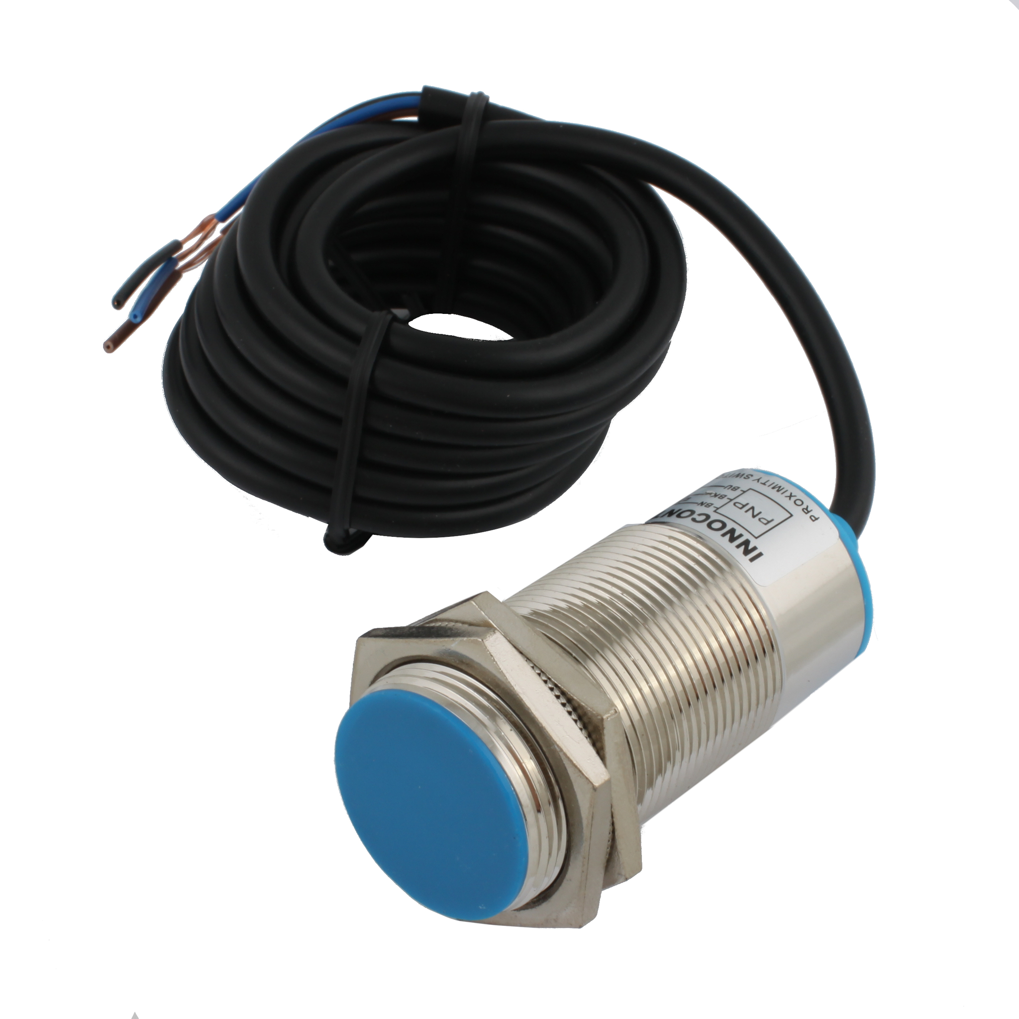 Индуктивный датчик INNOCONT, M30x1,5, L=78 мм, экранированный, зона срабатывания 10 мм, -25 +60 С, 12…24 VDC, IP65, выход: PNP NO, макс. ток 200 мА, кабель 2 м SL-30P10C